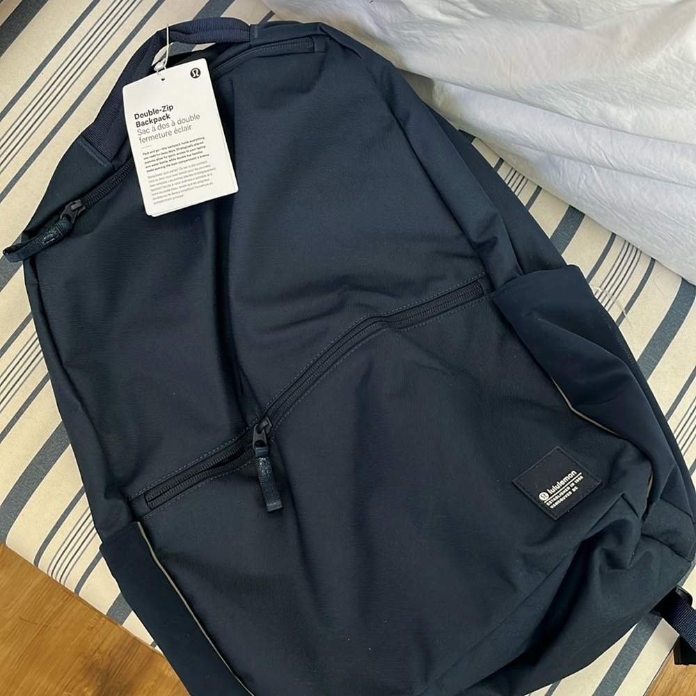 NWT Lululemon double zip backpack navy